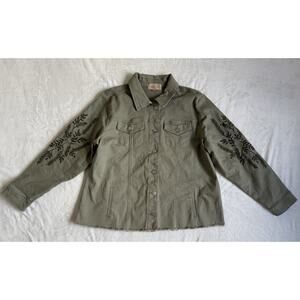 My Danielle Olive Floral Embroidered Women’s Spring Fall Jacket Size XL